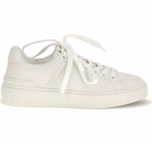 Balmain White Calf Leather Bos Taurus Low Top Sneakers