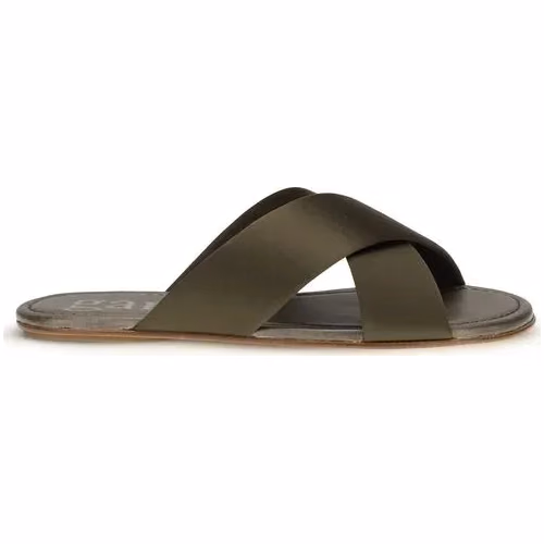 Pedro García Brown Silk Flat Sandals