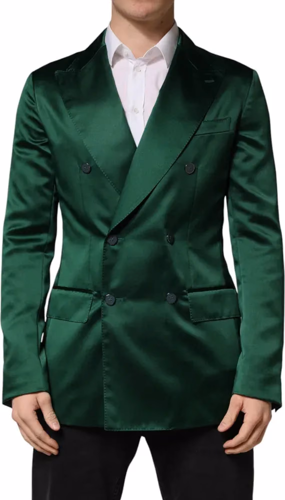 Dolce & Gabbana Green Satin Double Breasted Jacket Blazer