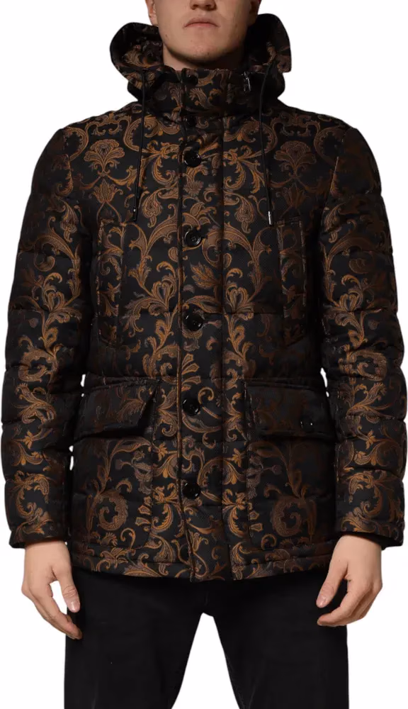 Dolce & Gabbana Black Floral Jacquard Quilted Hooded Jacket