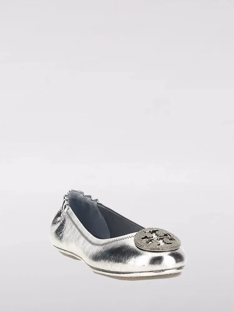 Tory Burch Silver Leather Ballet Flats