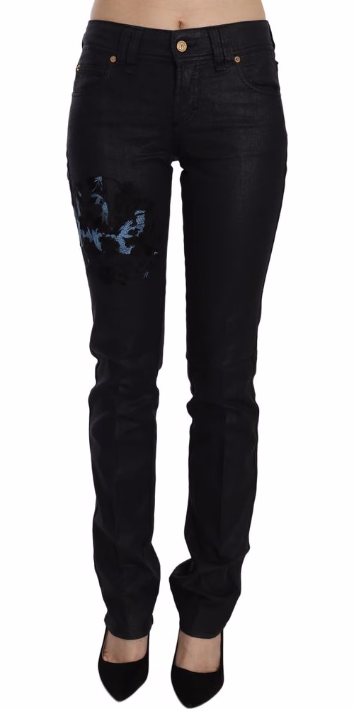 John Galliano Black Swan Floral Embroidered Mid Waist Skinny Denim Jeans