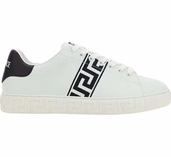 Versace White Calf Leather Bos Taurus Low Top Sneakers