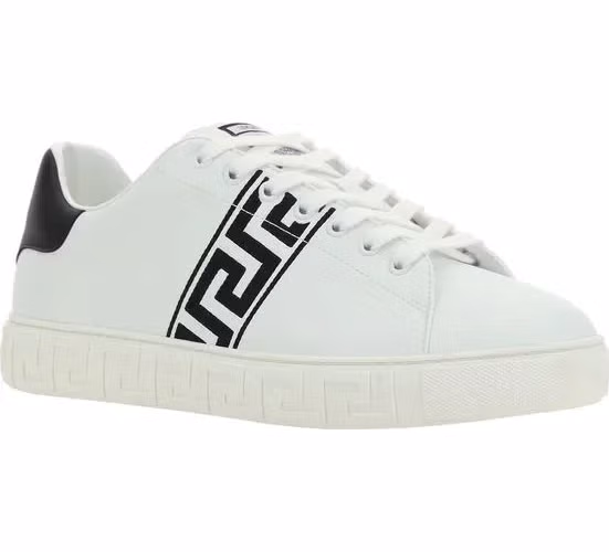 Versace White Calf Leather Bos Taurus Low Top Sneakers