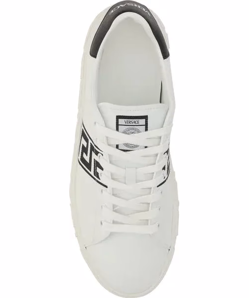 Versace White Calf Leather Bos Taurus Low Top Sneakers