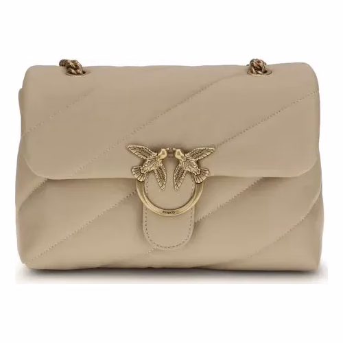 PINKO Beige Calf Leather Bos Taurus Shoulder Bag