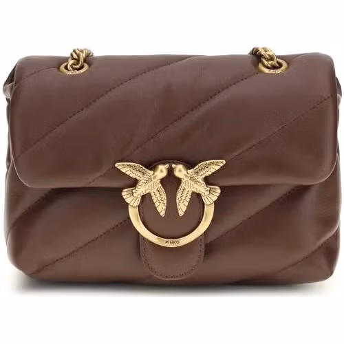 PINKO Brown Calf Leather Bos Taurus Shoulder Bag