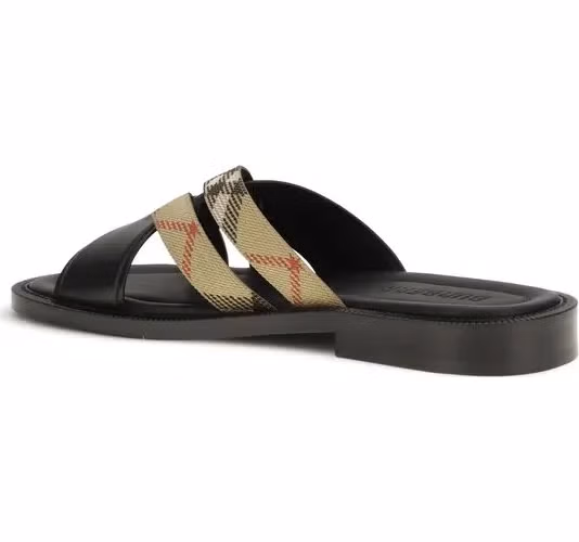 Burberry Black Calf Leather Bos Taurus Flat Sandals