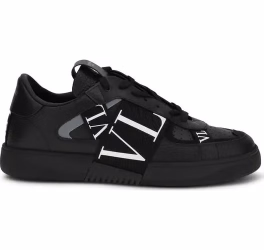 Valentino Garavani Black Calf Leather Bos Taurus Low Top Sneakers