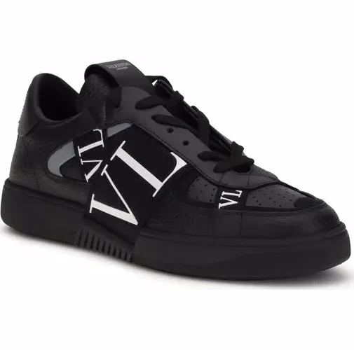 Valentino Garavani Black Calf Leather Bos Taurus Low Top Sneakers