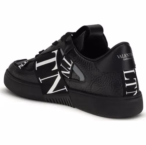 Valentino Garavani Black Calf Leather Bos Taurus Low Top Sneakers