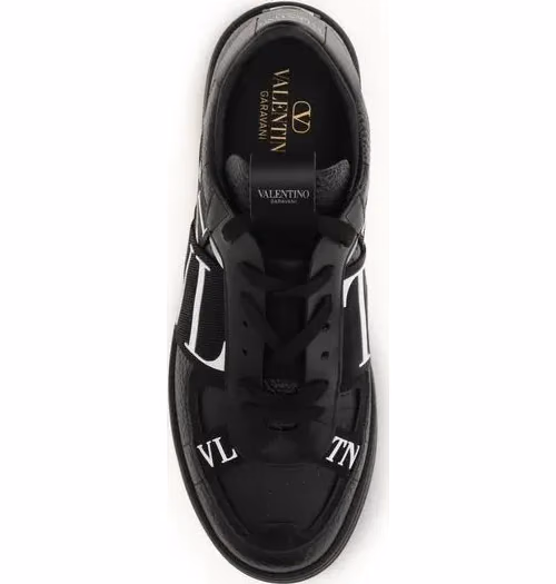 Valentino Garavani Black Calf Leather Bos Taurus Low Top Sneakers