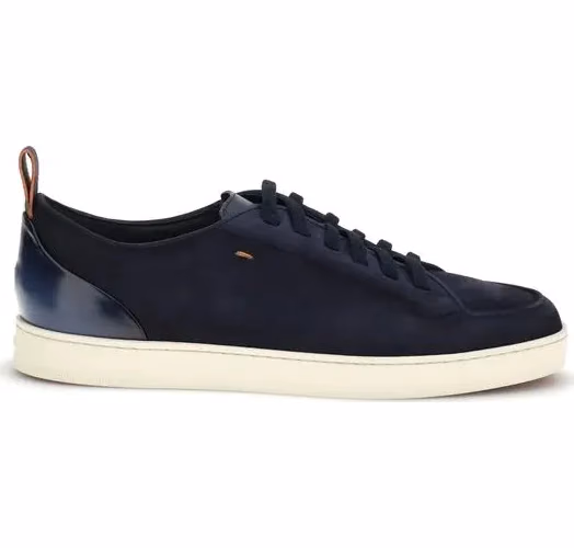 Santoni Blue Calf Leather Bos Taurus Low Top Sneakers