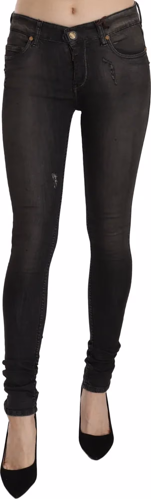 PLEIN SUD Cotton Black Washed Low Waist Skinny Denim Jeans