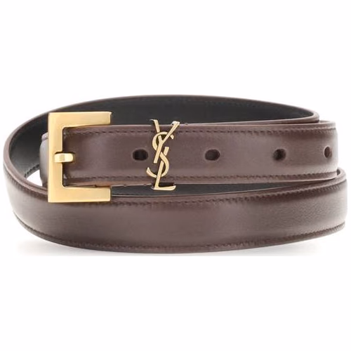 Saint Laurent Brown Calf Leather Bos Taurus Thin Belt