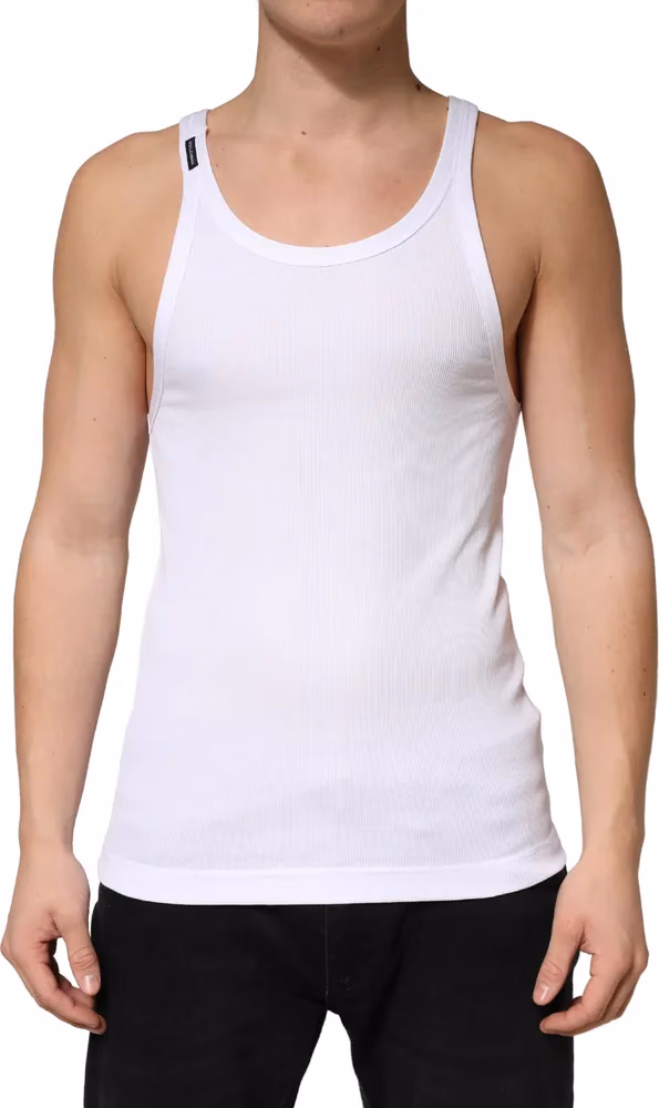 Dolce & Gabbana White Ribbed Cotton Sleeveless Tank Top T-shirt