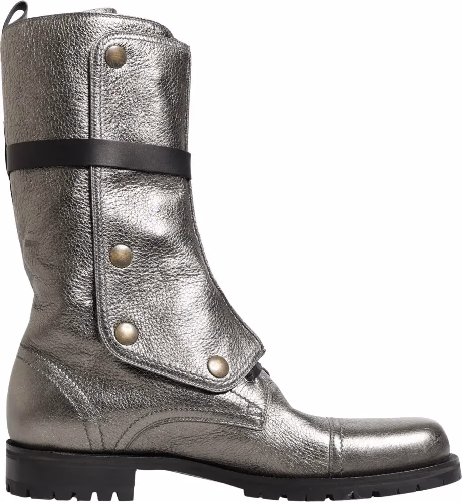 Dolce & Gabbana Metallic Leather Buckle Combat Boots Shoes
