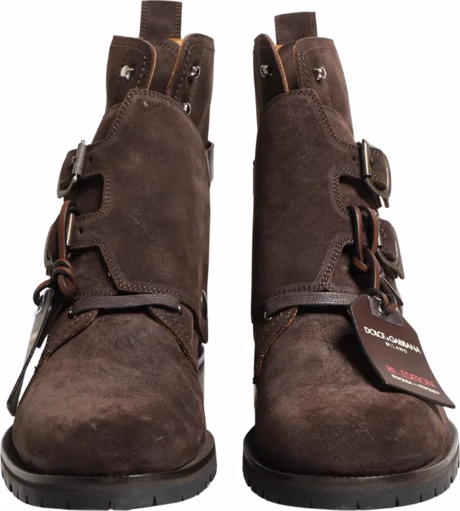Dolce & Gabbana Brown Suede Leather Buckle Ankle Boots Shoes