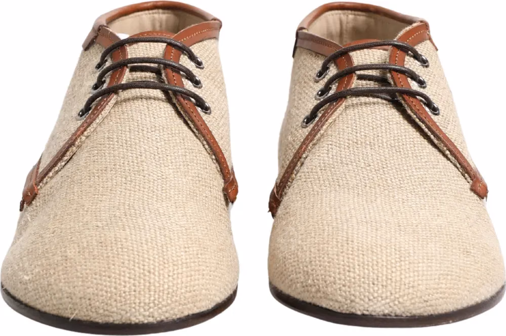 Dolce & Gabbana Beige Canvas Lace-Up Men Dress Derby Shoes