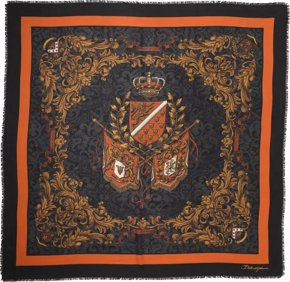 Dolce & Gabbana Multicolor Crest Print Cashmere 272cm x 132cm Men Scarf