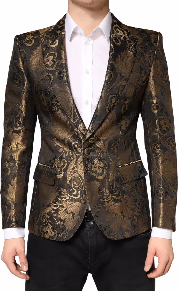 Dolce & Gabbana Gold Jacquard Single Breasted Tuxedo Blazer