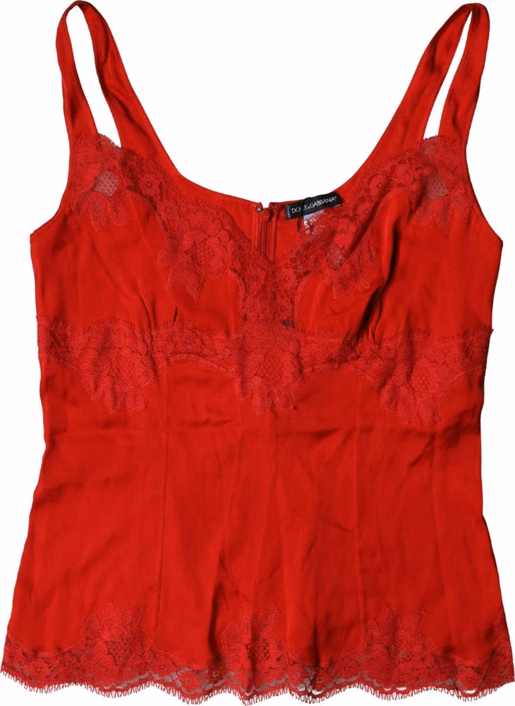Dolce & Gabbana Red Silk Floral Lace Lingerie Top Underwear