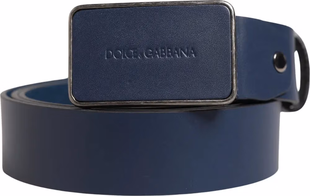 Dolce & Gabbana Blue Leather Logo Metal Buckle Men Belt