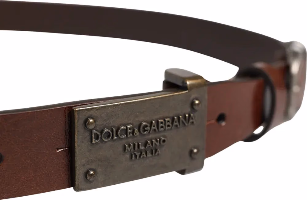 Dolce & Gabbana Brown Leather Logo Metal Buckle Men Belt