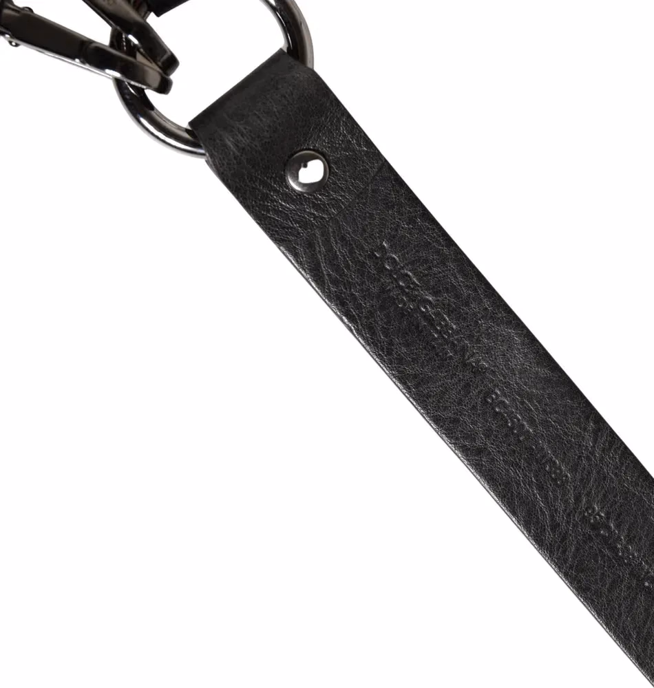 Dolce & Gabbana Black Leather Silver Chain Waist Men Belt