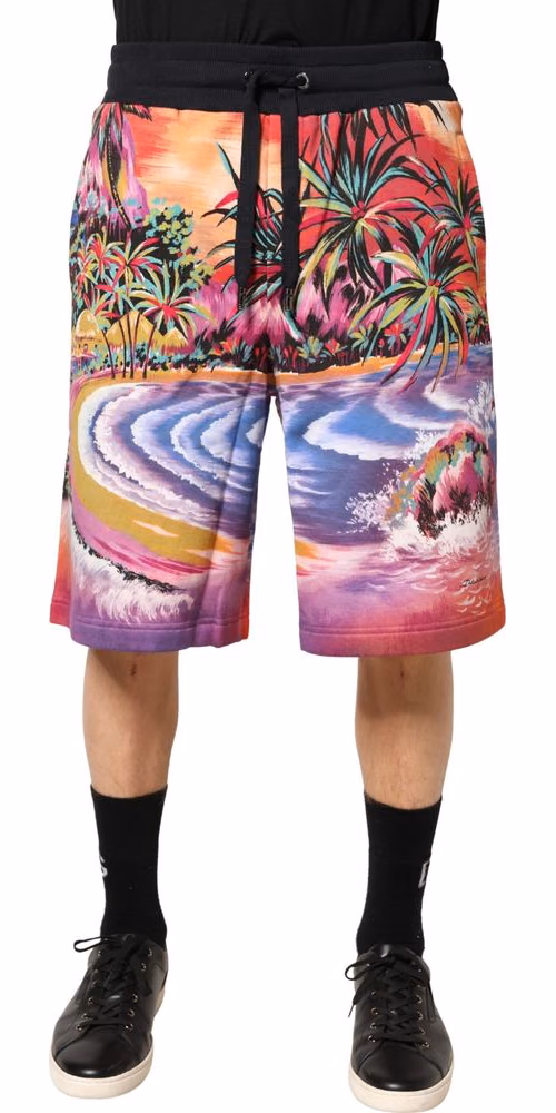 Dolce & Gabbana Multicolor Graphic Print Cotton Bermuda Shorts