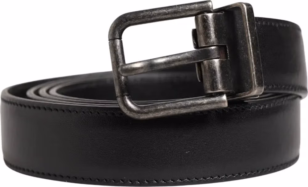 Dolce & Gabbana Men Black Classic Leather Metal Buckle Belt