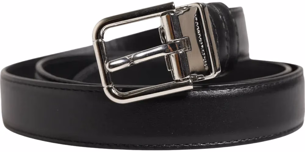 Dolce & Gabbana Men Black Classic Leather Metal Buckle Belt