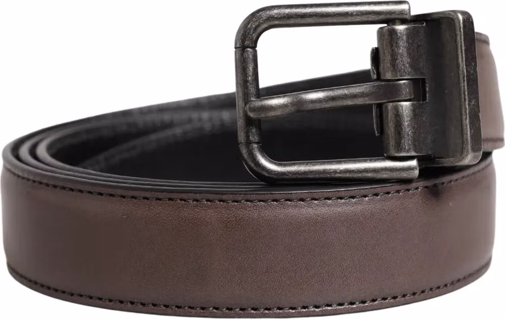 Dolce & Gabbana Men Brown Classic Leather Metal Buckle Belt