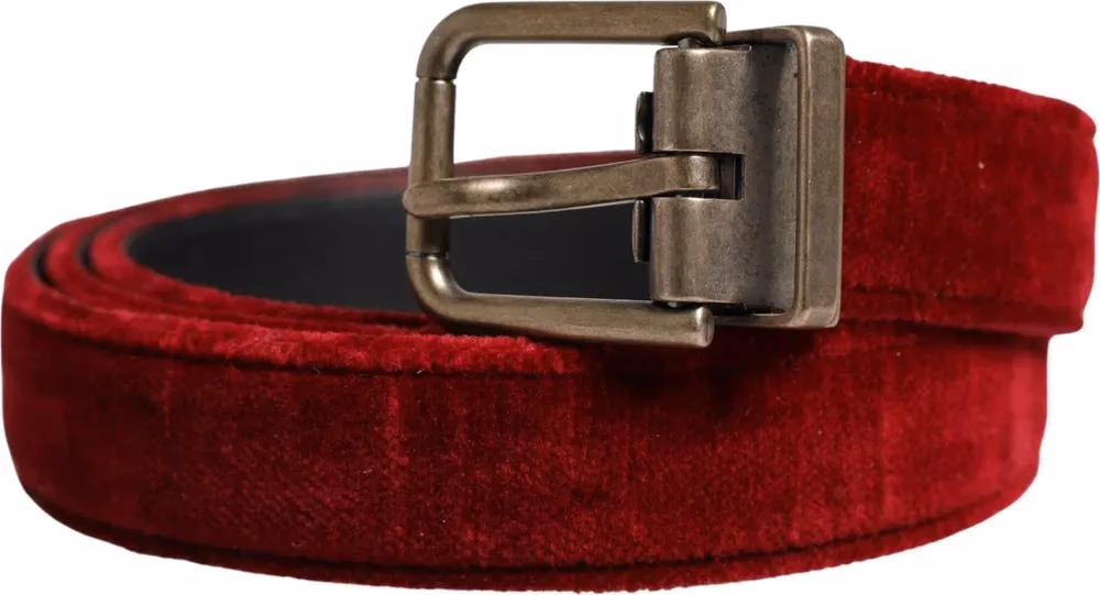 Dolce & Gabbana Men Burgundy Velvet Cotton Metal Buckle Belt