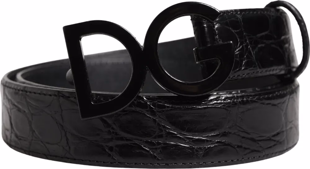 Dolce & Gabbana Men Black Exotic Leather Logo Buckle Belt