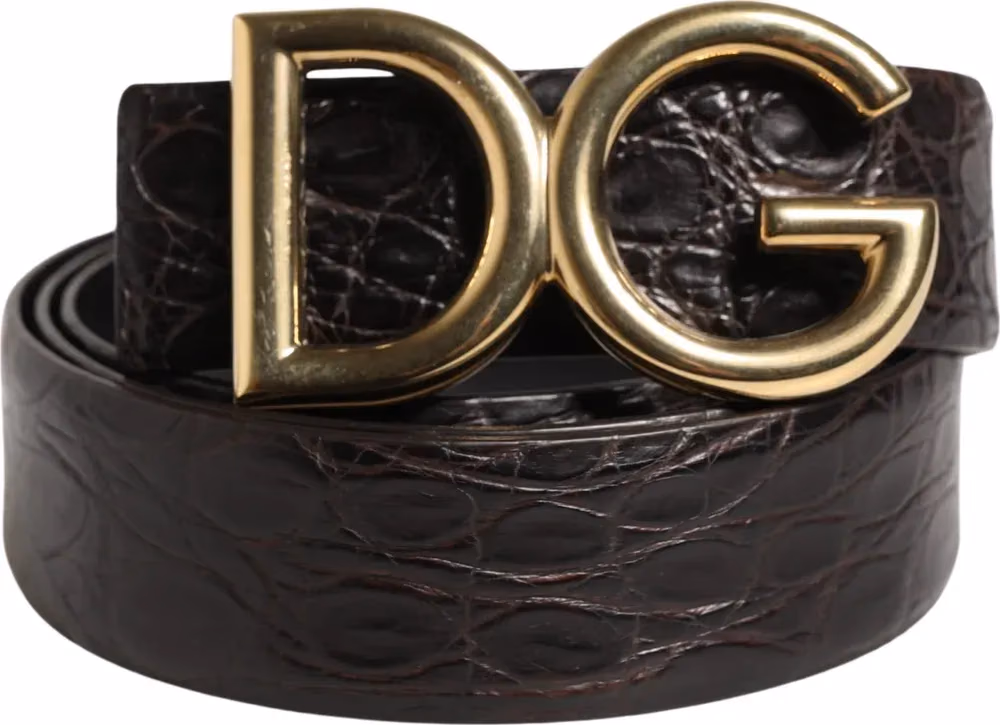 Dolce & Gabbana Men Black Exotic Leather Logo Buckle Belt