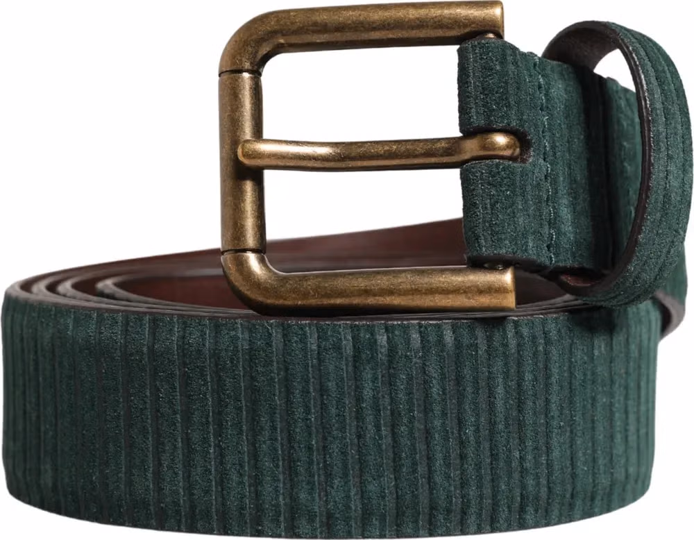 Dolce & Gabbana Men Green Velvet Leather Metal Buckle Belt
