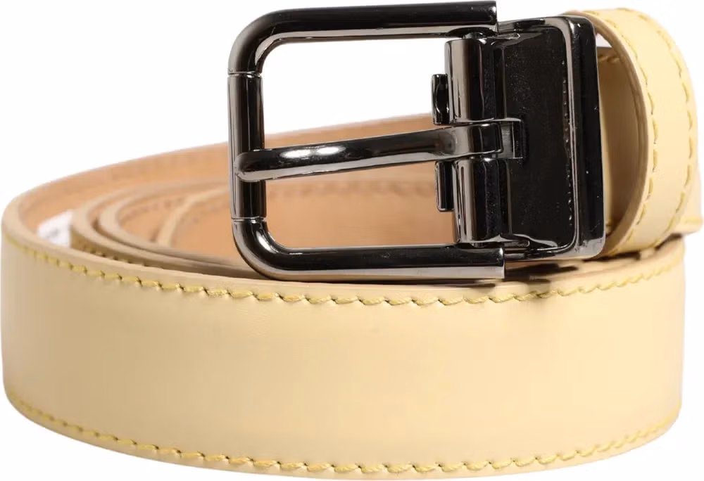 Dolce & Gabbana Men Yellow Classic Leather Metal Buckle Belt