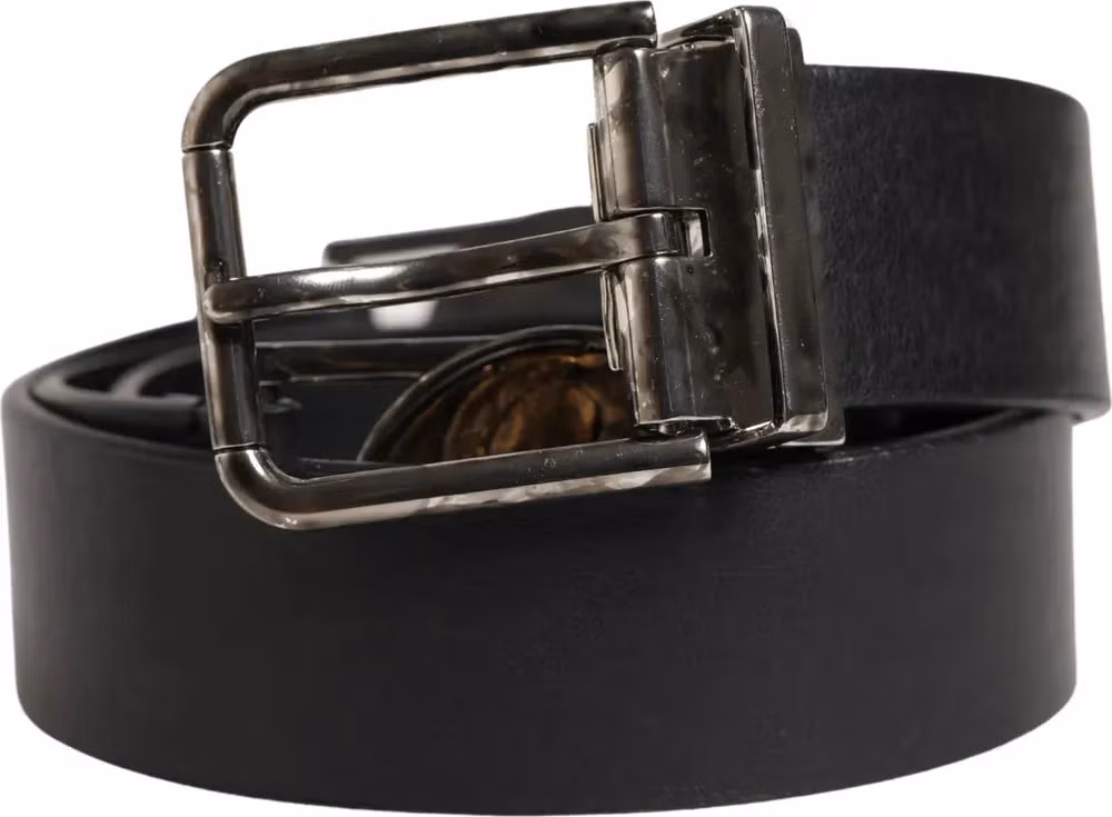Dolce & Gabbana Men Black Classic Leather Metal Buckle Belt