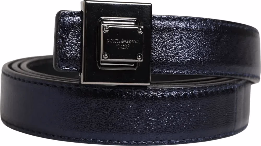 Dolce & Gabbana Men Black Classic Leather Square Buckle Belt