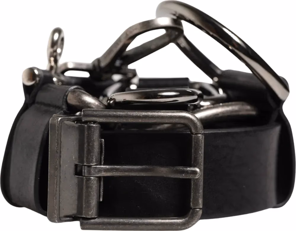 Dolce & Gabbana Black Calf Leather Silver Metal Buckle Belt