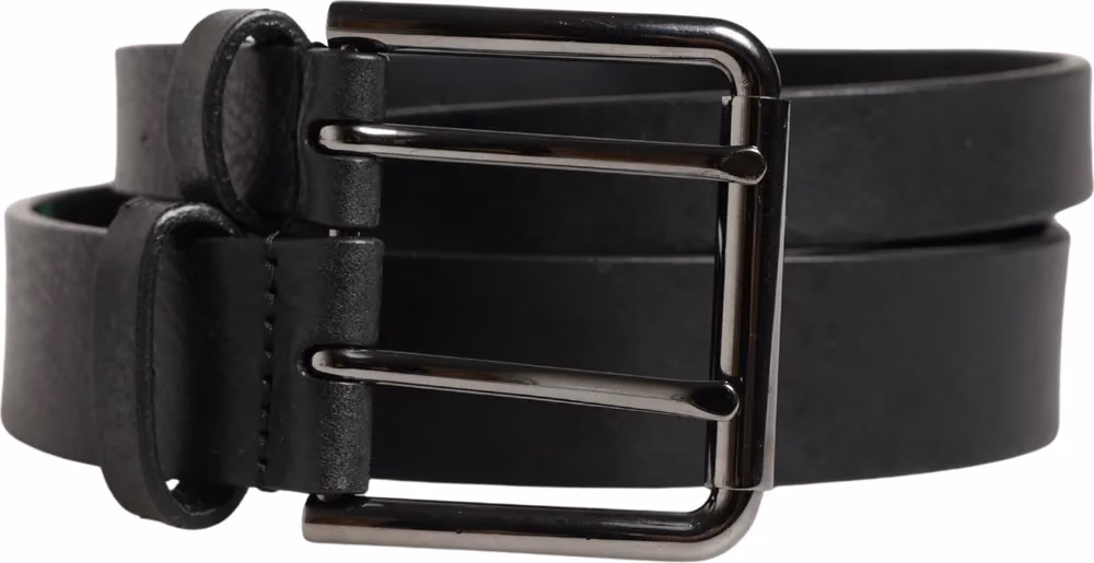 Dolce & Gabbana Black Double Strap Leather Silver Buckle Belt