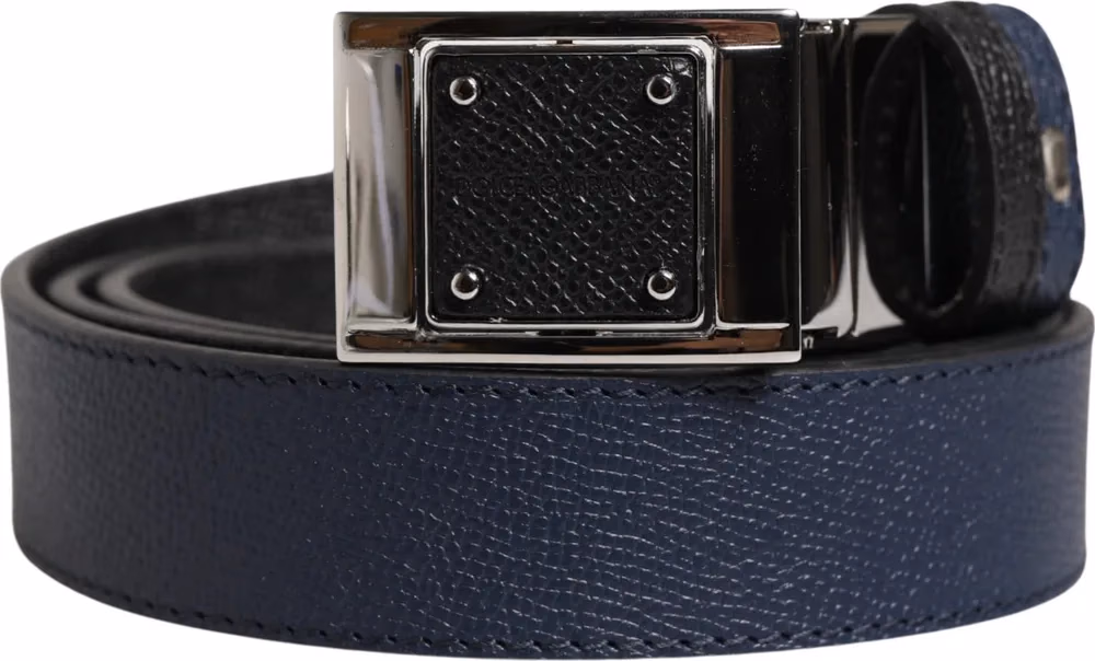 Dolce & Gabbana Men Blue Calfskin Leather Square Buckle Belt