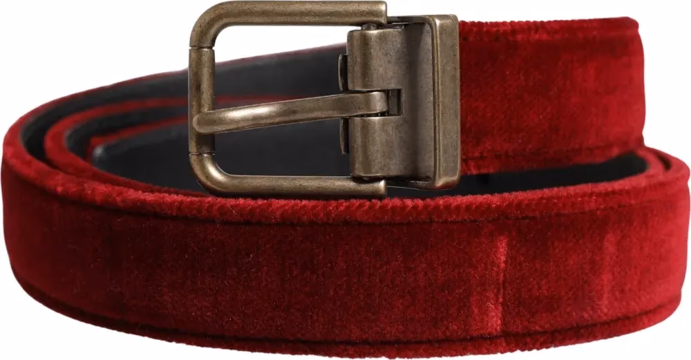 Dolce & Gabbana Men Burgundy Velvet Cotton Metal Buckle Belt