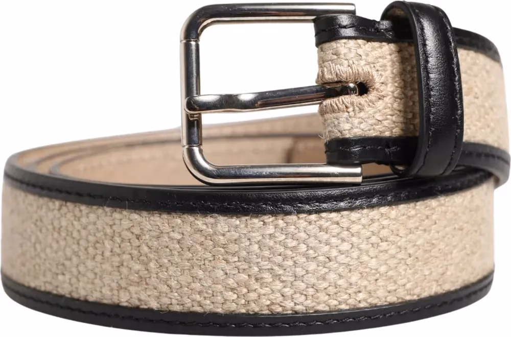 Dolce & Gabbana Men Beige Woven Leather Metal Buckle Belt
