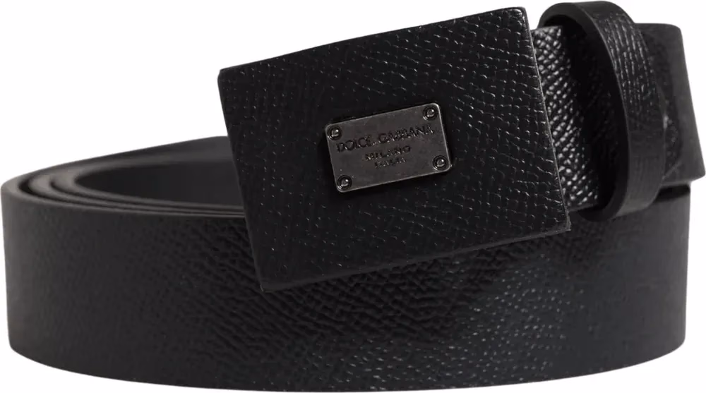 Dolce & Gabbana Men Black Calfskin Leather Square Buckle Belt