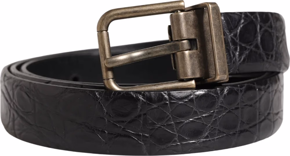 Dolce & Gabbana Men Black Exotic Leather Metal Buckle Belt