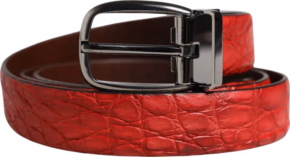 Dolce & Gabbana Men Red Exotic Leather Metal Buckle Belt