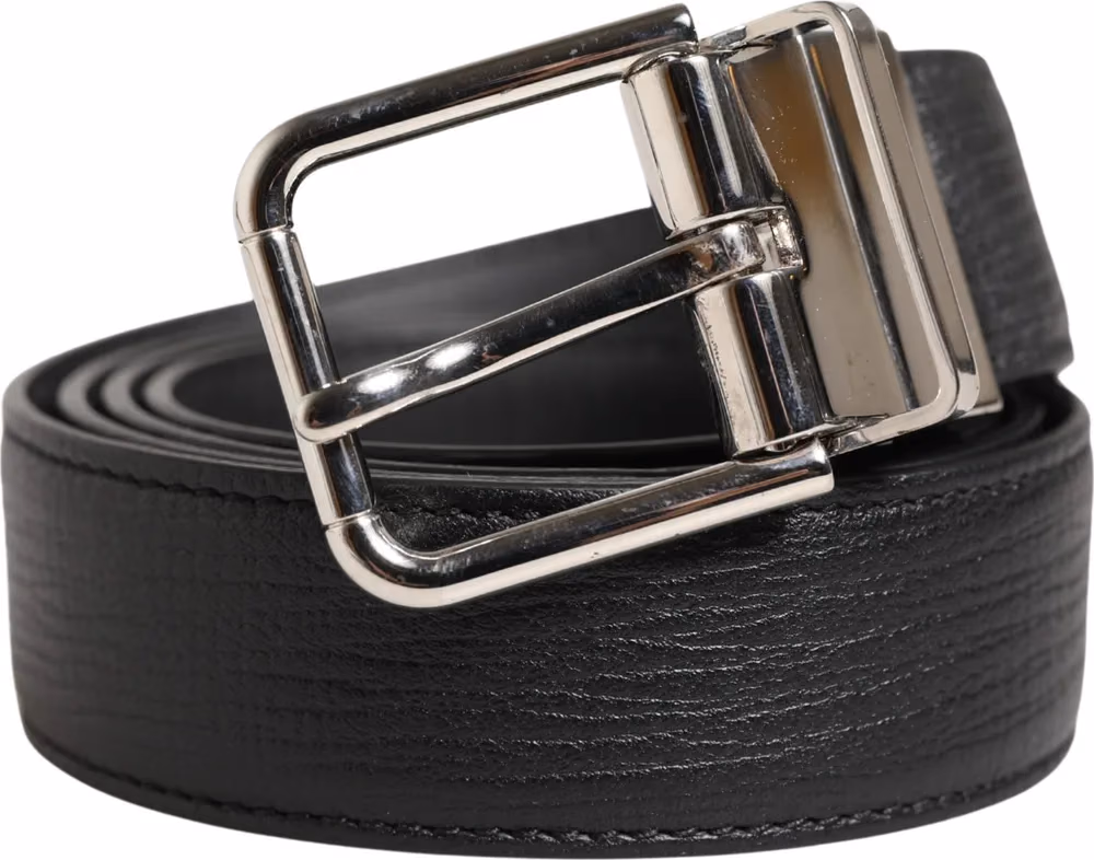 Dolce & Gabbana Men Black Classic Leather Metal Buckle Belt