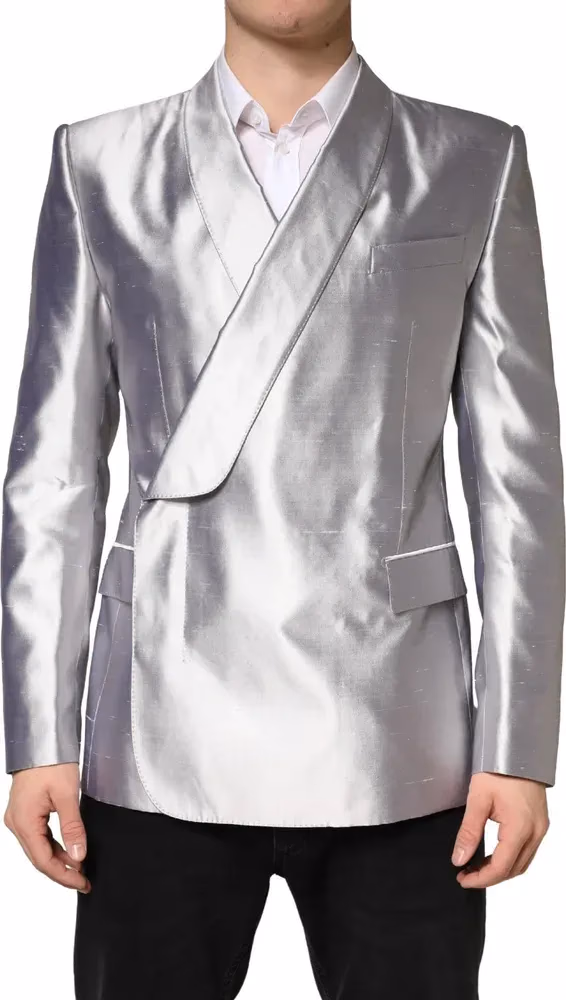 Dolce & Gabbana Silver SICILIA Silk Double Breasted Blazer